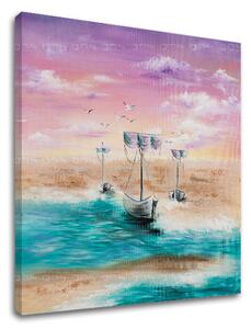 Tablou pictat manual NAVE PE MARE 1 parte - 70x70 cm