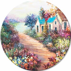 Tablou pictat rotund al casei bunicii - 60 cm