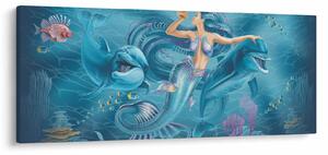 Tablou - Sirenă cu delfini (120x50 cm)