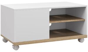 HOMCOM Dulap TV 42" Max cu 2 Rafturi deschise si Usa, Dulap TV Jos din PAL cu Roti, 80x45x39.5 cm, Alb | Aosom Romania