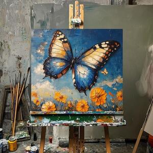 Tablou pictat manual fluturi Zi însorită - 100% pictură acrilică originală - 60x60 cm