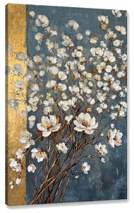 Tablou cu buchet abstract de flori albe pe pânză – cu detalii pictate manual - 40x60 cm