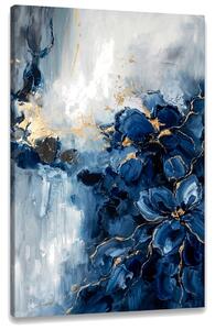 Tablou cu compoziție abstractă și valuri albastre pe pânză – cu detalii pictate manual - 40x60 cm