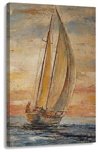 Tablou cu velier pe mare la apus – cu detalii pictate manual - 40x60 cm