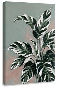 Tablou cu frunze de plantă tropicală pe pânză – cu detalii pictate manual - 40x60 cm