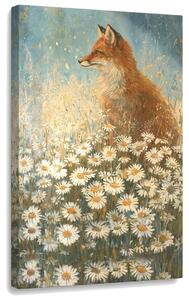 Tablou cu vulpe în câmpul de margarete – cu detalii pictate manual - 40x60 cm