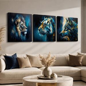 Set de 3 tablouri Wild Kingdom — Leu, Tigru, Lup - 3× 60×60 cm