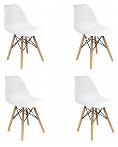 Scaune stil scandinav, plastic, lemn, alb, set 4 buc, 46x52x81 cm, Eva