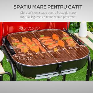 Outsunny Barbecue pe Carbune cu Capac si Roti in Otel Rosu Negru | Aosom Ro