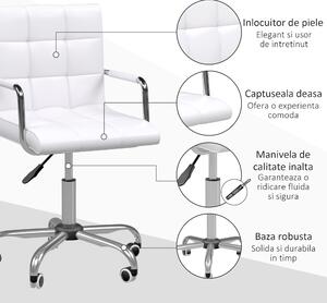 HomCom scaun de birou captusit, cu roti, reglabil, alb