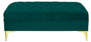 Bancheta tapitata catifea verde cu picioare aurii, 120 30 55 cm