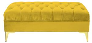 Bancheta tapitata catifea galben mustar cu picioare aurii, 120 30 55 cm