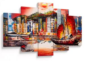 Tablou - Victoria Harbour, Hong Kong, pictură în ulei (150x105 cm)
