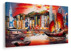 Tablou - Victoria Harbour, Hong Kong, pictură în ulei (90x60 cm)