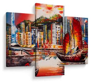 Tablou - Victoria Harbour, Hong Kong, pictură în ulei (90x60 cm)