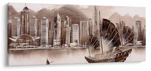 Tablou - Victoria Harbour, Hong Kong, efect sepia (120x50 cm)
