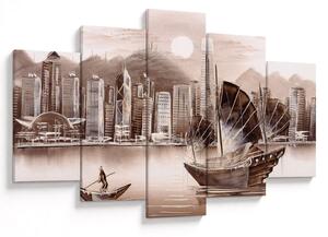 Tablou - Victoria Harbour, Hong Kong, efect sepia (150x105 cm)