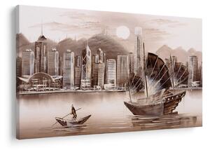 Tablou - Victoria Harbour, Hong Kong, efect sepia (90x60 cm)