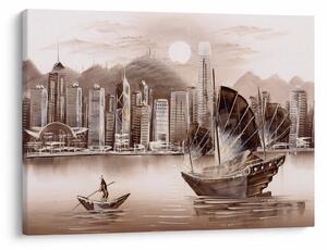 Tablou - Victoria Harbour, Hong Kong, efect sepia (70x50 cm)
