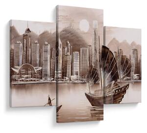 Tablou - Victoria Harbour, Hong Kong, efect sepia (90x60 cm)
