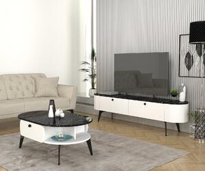 Comodă Tv Elegant Contrast, 180 x 35 x 46.8 cm, Alb Negru, UnicUtil
