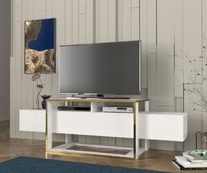 Comodă televizor Living White Serenity, 160 x 46.7 x 49.8 cm, Alb Auriu, UnicUtil