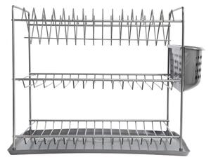 Suport metalic Pufo de bucatarie pentru uscat vase cu tava de scurgere si suport pentru tacamuri, 38.5 x 34 cm