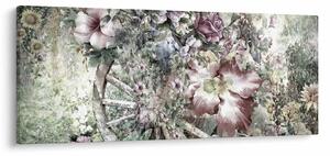 Tablou - Flori pe roata de lemn (120x50 cm)