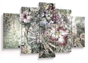 Tablou - Flori pe roata de lemn (150x105 cm)