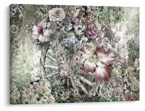 Tablou - Flori pe roata de lemn (70x50 cm)