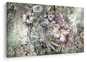 Tablou - Flori pe roata de lemn (90x60 cm)