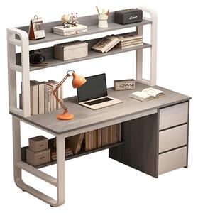 Birou cu Biblioteca Pako World, model Soco, 120x144x50 cm, Gri/Alb