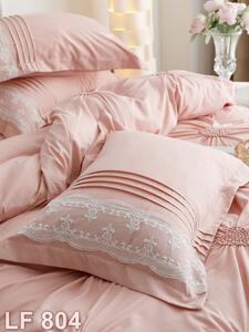 Lenjerie de pat, 2 persoane, finet, 6 piese, Elegant Deluxe Uni, cu broderie pliuri Inima, roz pudrat, 230x250cm, LF804
