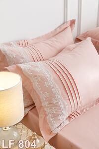 Lenjerie de pat, 2 persoane, finet, 6 piese, Elegant Deluxe Uni, cu broderie pliuri Inima, roz pudrat, 230x250cm, LF804