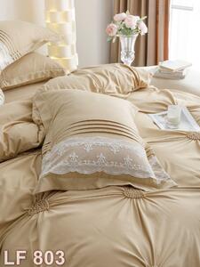 Lenjerie de pat, 2 persoane, finet, 6 piese, Elegant Deluxe Uni, cu broderie pliuri Inima, crem , 230x250cm, LF803