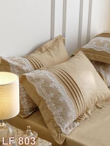 Lenjerie de pat, 2 persoane, finet, 6 piese, Elegant Deluxe Uni, cu broderie pliuri Inima, crem , 230x250cm, LF803