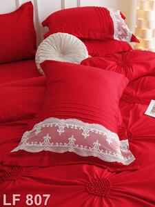 Lenjerie de pat, 2 persoane, finet, 6 piese, Elegant Deluxe Uni, cu broderie pliuri Inima, rosu , 230x250cm, LF807