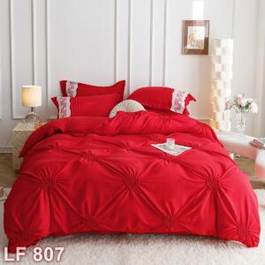 Lenjerie de pat, 2 persoane, finet, 6 piese, Elegant Deluxe Uni, cu broderie pliuri Inima, rosu , 230x250cm, LF807