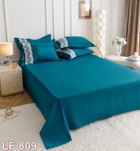 Lenjerie de pat, 2 persoane, finet, 6 piese, Elegant Deluxe Uni, cu broderie pliuri Inima, albastru , 230x250cm, LF809