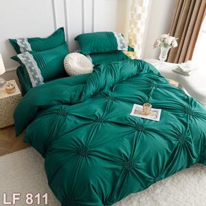 Lenjerie de pat, 2 persoane, finet, 6 piese, Elegant Deluxe Uni, cu broderie pliuri Inima, verde , 230x250cm, LF811