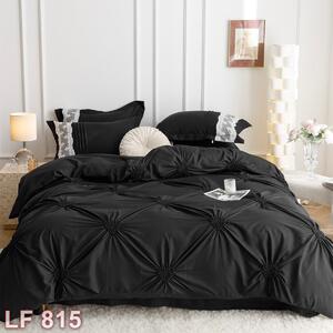 Lenjerie de pat, 2 persoane, finet, 6 piese, Elegant Deluxe Uni, cu broderie pliuri Inima, negru , 230x250cm, LF815