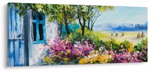 Tablou - Grădina din fața casei, pictură în ulei (120x50 cm)