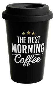Cana de voiaj Pufo Best Coffee pentru cafea cu capac din silicon, 380 ml, negru