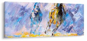 Tablou - Caii alergând, pictură în ulei (120x50 cm)
