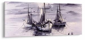 Tablou - Port marin, pictură în ulei (120x50 cm)