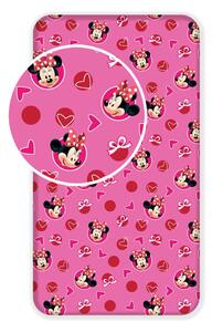 Cearceaf pentru copii roz din bumbac cu elastic 90x200 cm Minnie "Hearts" – Jerry Fabrics