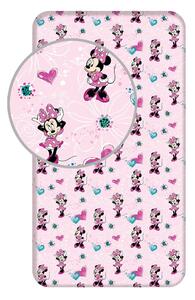 Cearceaf pentru copii roz din bumbac cu elastic 90x200 cm Minnie "Flowers" – Jerry Fabrics