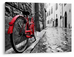 Tablou - Bicicleta roșie pe o stradă pavată (70x50 cm)