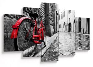 Tablou - Bicicleta roșie pe o stradă pavată (150x105 cm)
