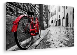 Tablou - Bicicleta roșie pe o stradă pavată (90x60 cm)